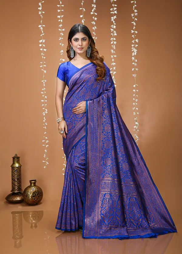 FLUIT_LESVETEMENTS_Self_Design_Kanjivaram_Jacquard_Saree_with_Unstitched_Blouse_(Blue)