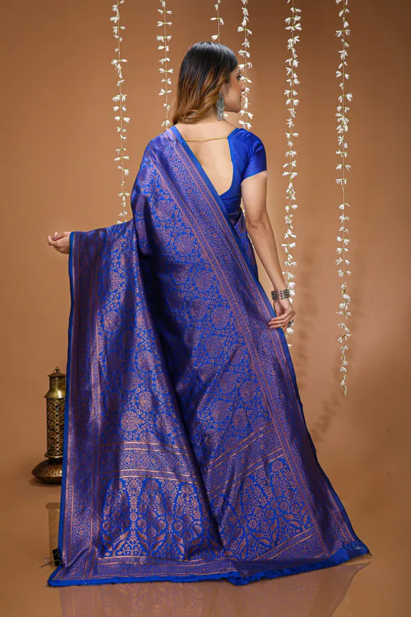 FLUIT_LESVETEMENTS_Self_Design_Kanjivaram_Jacquard_Saree_with_Unstitched_Blouse_(Blue)