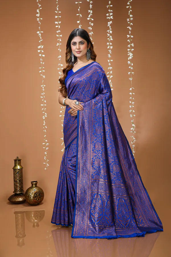FLUIT_LESVETEMENTS_Self_Design_Kanjivaram_Jacquard_Saree_with_Unstitched_Blouse_(Blue)