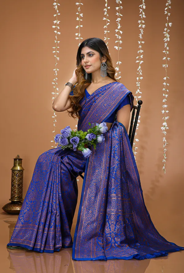 FLUIT_LESVETEMENTS_Self_Design_Kanjivaram_Jacquard_Saree_with_Unstitched_Blouse_(Blue)