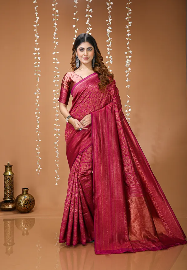 FLUIT_LESVETEMENTS_Self_Design_Kanjivaram_Jacquard_Saree_with_Unstitched_Blouse_(Magenta)