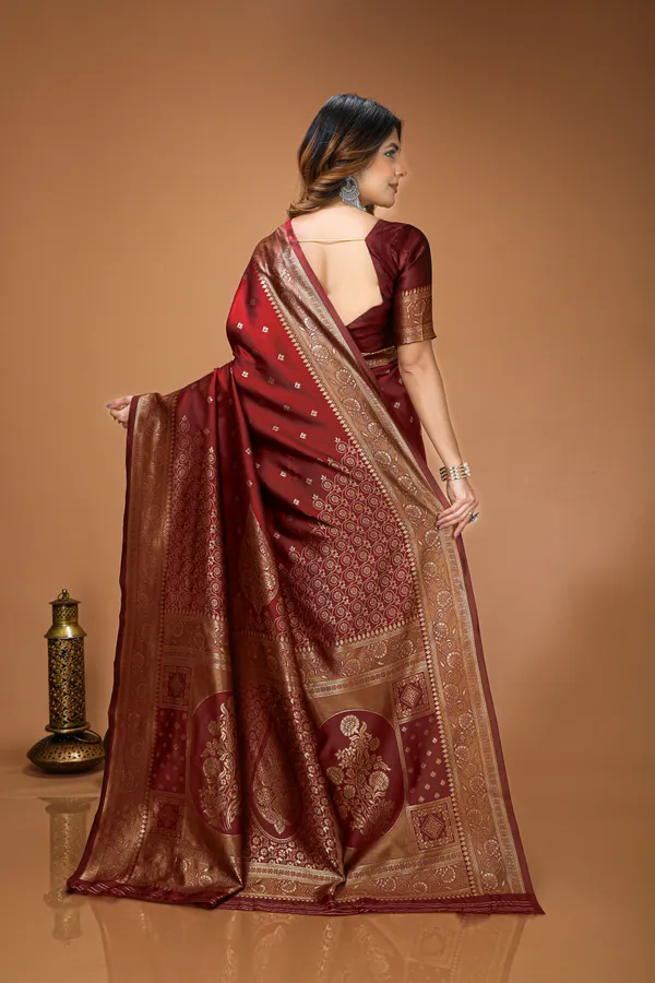 FLUIT_LESVETEMENTS_Self_Design_Kanjivaram_Jacquard_Saree_with_Unstitched_Blouse_(Maroon)