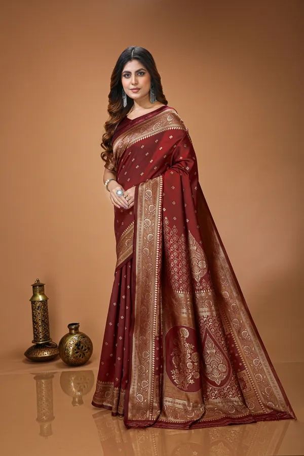 FLUIT_LESVETEMENTS_Self_Design_Kanjivaram_Jacquard_Saree_with_Unstitched_Blouse_(Maroon)