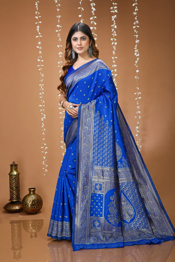 FLUIT_LESVETEMENTS_Self_Design_Kanjivaram_Jacquard_Saree_with_Unstitched_Blouse_(Blue)