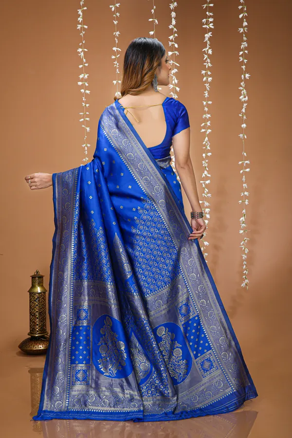 FLUIT_LESVETEMENTS_Self_Design_Kanjivaram_Jacquard_Saree_with_Unstitched_Blouse_(Blue)