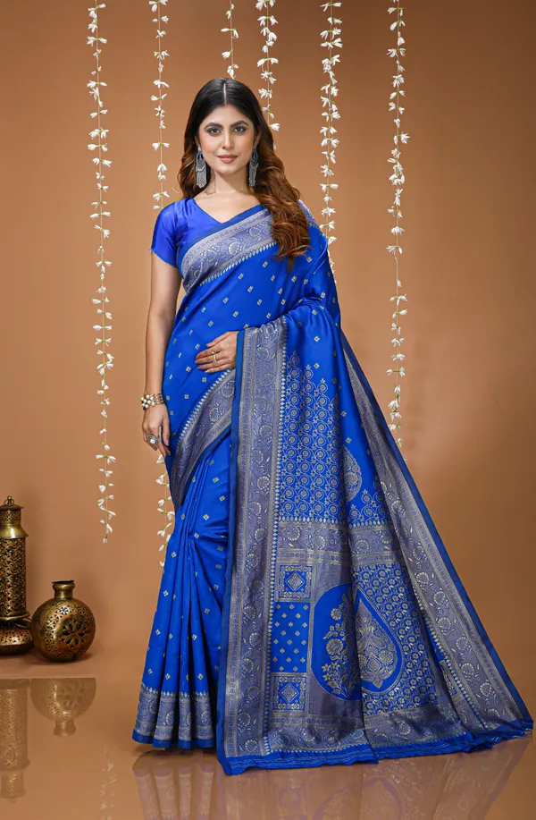 FLUIT_LESVETEMENTS_Self_Design_Kanjivaram_Jacquard_Saree_with_Unstitched_Blouse_(Blue)