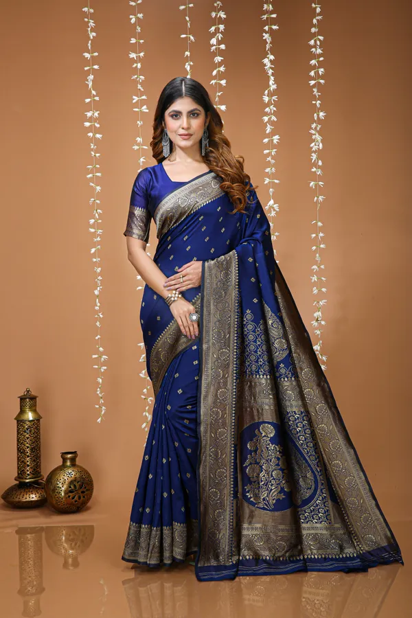 FLUIT_LESVETEMENTS_Self_Design_Kanjivaram_Jacquard_Saree_with_Unstitched_Blouse_(Dark_Blue)