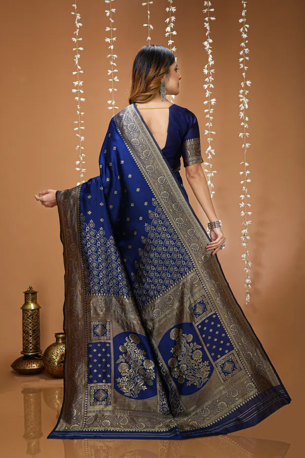 FLUIT_LESVETEMENTS_Self_Design_Kanjivaram_Jacquard_Saree_with_Unstitched_Blouse_(Dark_Blue)