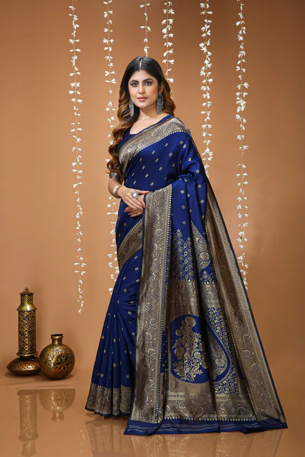 FLUIT_LESVETEMENTS_Self_Design_Kanjivaram_Jacquard_Saree_with_Unstitched_Blouse_(Dark_Blue)