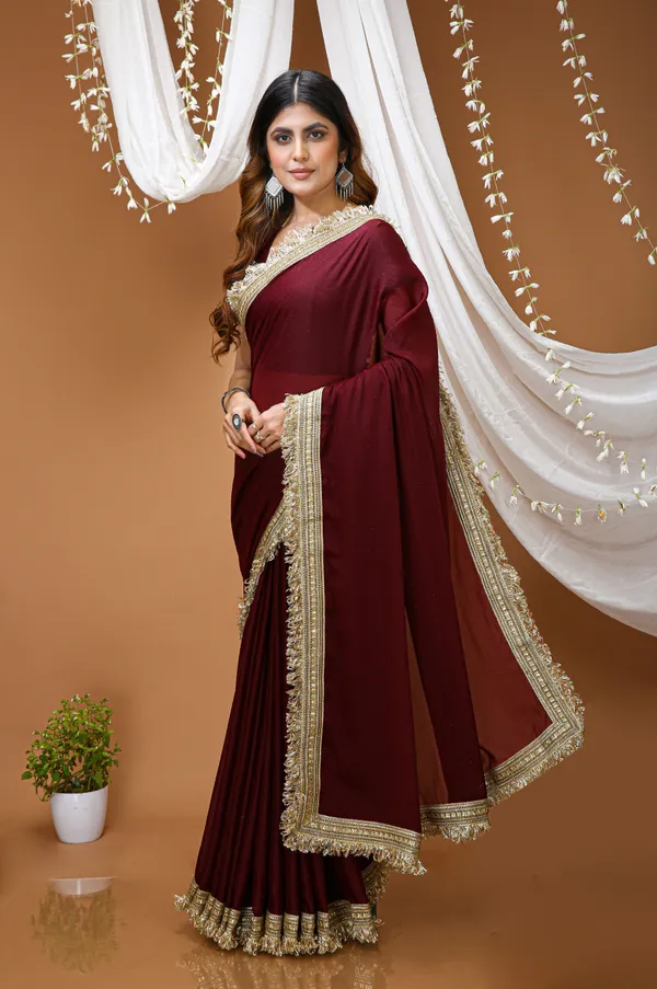 FLUIT_LESVETEMENTS_Solid_Bollywood_Georgette_Saree_with_Unstitched_Blouse_(Maroon)