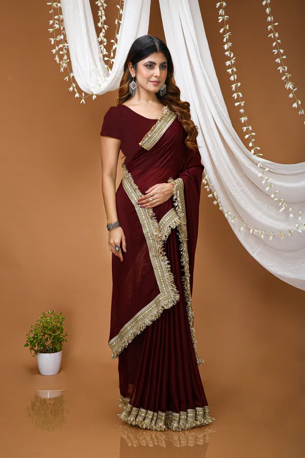 FLUIT_LESVETEMENTS_Solid_Bollywood_Georgette_Saree_with_Unstitched_Blouse_(Maroon)