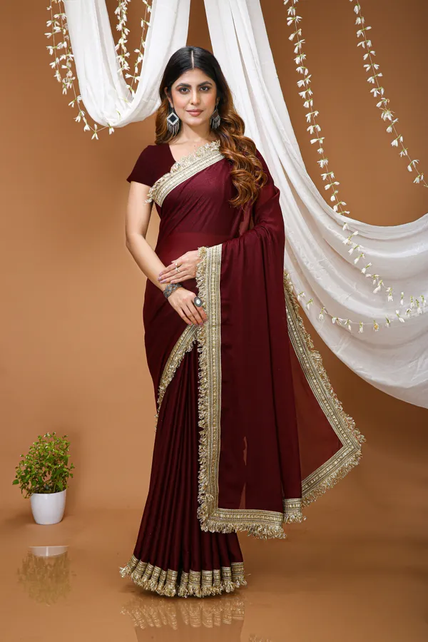 FLUIT_LESVETEMENTS_Solid_Bollywood_Georgette_Saree_with_Unstitched_Blouse_(Maroon)