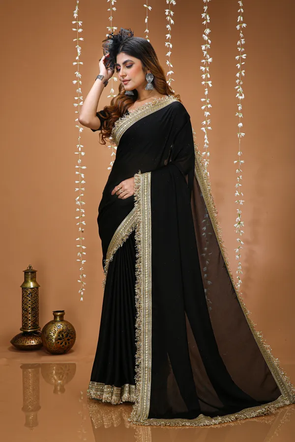 FLUIT_LESVETEMENTS_Solid_Bollywood_Georgette_Saree_with_Unstitched_Blouse_(Black)
