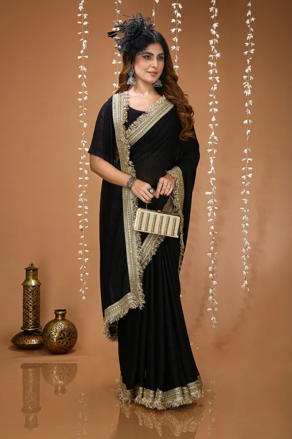 FLUIT_LESVETEMENTS_Solid_Bollywood_Georgette_Saree_with_Unstitched_Blouse_(Black)