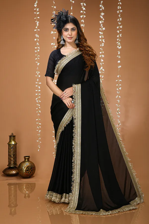 FLUIT_LESVETEMENTS_Solid_Bollywood_Georgette_Saree_with_Unstitched_Blouse_(Black)