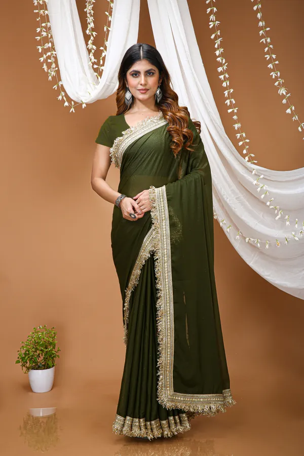 FLUIT_LESVETEMENTS_Solid_Bollywood_Georgette_Saree_with_Unstitched_Blouse_(Dark_Green)