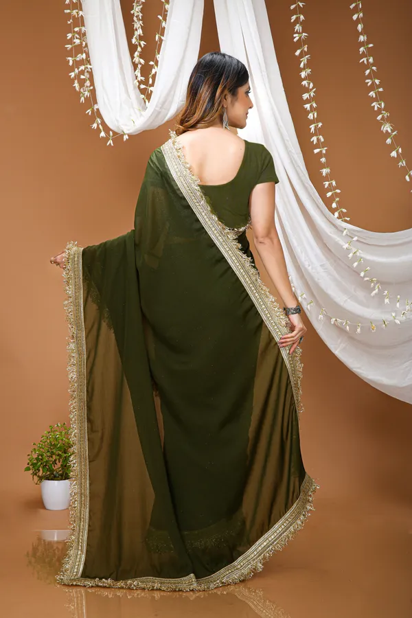 FLUIT_LESVETEMENTS_Solid_Bollywood_Georgette_Saree_with_Unstitched_Blouse_(Dark_Green)