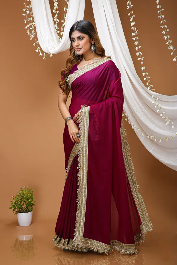 FLUIT_LESVETEMENTS_Solid_Bollywood_Georgette_Saree_with_Unstitched_Blouse_(Magenta)
