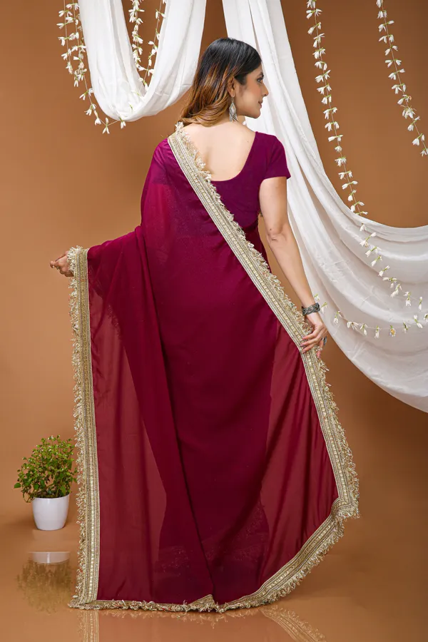 FLUIT_LESVETEMENTS_Solid_Bollywood_Georgette_Saree_with_Unstitched_Blouse_(Magenta)