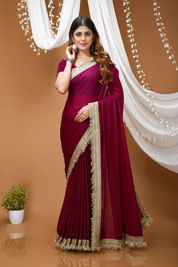 FLUIT_LESVETEMENTS_Solid_Bollywood_Georgette_Saree_with_Unstitched_Blouse_(Magenta)
