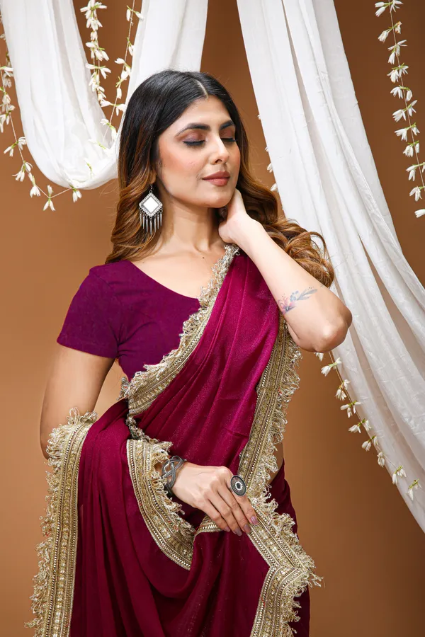 FLUIT_LESVETEMENTS_Solid_Bollywood_Georgette_Saree_with_Unstitched_Blouse_(Magenta)