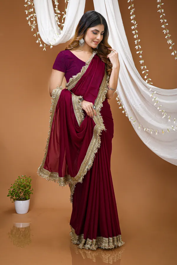 FLUIT_LESVETEMENTS_Solid_Bollywood_Georgette_Saree_with_Unstitched_Blouse_(Magenta)