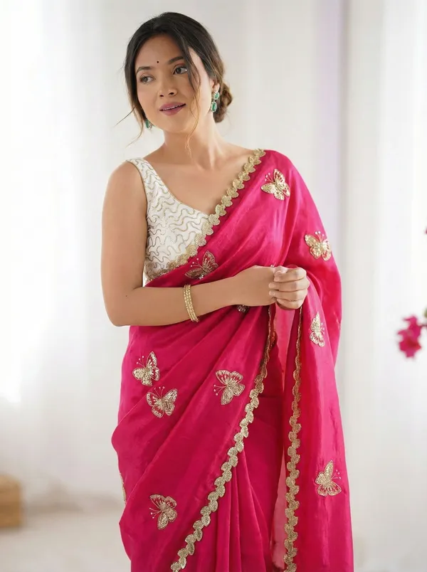 FLUIT_LESVETEMENTS_Embroidered_Bollywood_Satin_Saree_with_Unstitched_Blouse_(Pink)
