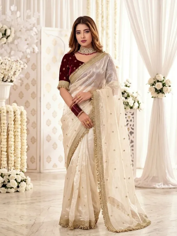 FLUIT_LESVETEMENTS_Embroidered_Bollywood_Satin_Saree_with_Unstitched_Blouse_(White)