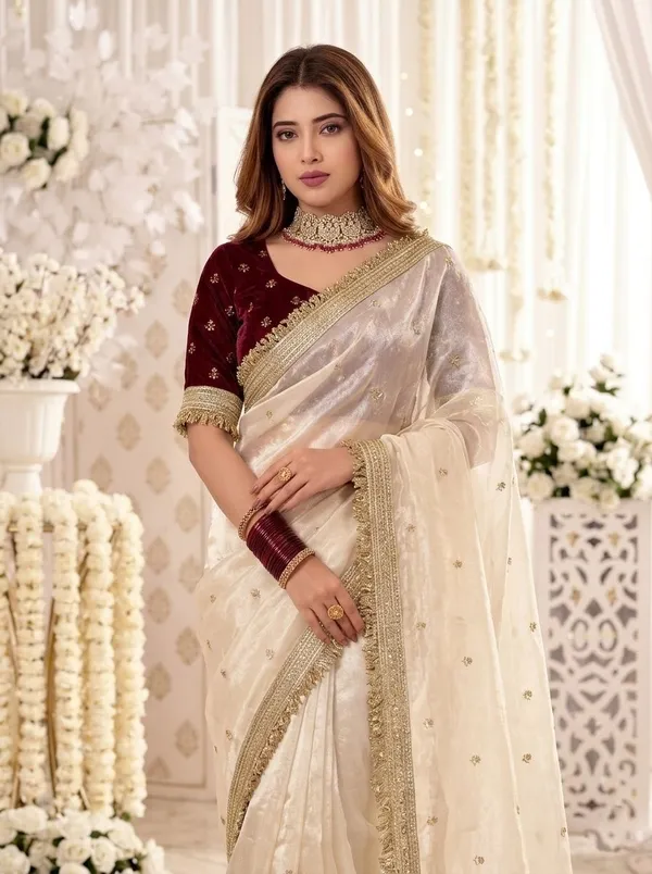 FLUIT_LESVETEMENTS_Embroidered_Bollywood_Satin_Saree_with_Unstitched_Blouse_(White)