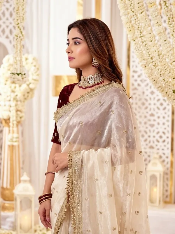 FLUIT_LESVETEMENTS_Embroidered_Bollywood_Satin_Saree_with_Unstitched_Blouse_(White)