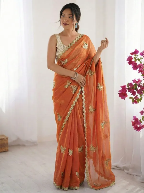FLUIT_LESVETEMENTS_Embroidered_Bollywood_Satin_Saree_with_Unstitched_Blouse_(Orange)
