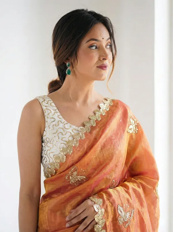 FLUIT_LESVETEMENTS_Embroidered_Bollywood_Satin_Saree_with_Unstitched_Blouse_(Orange)