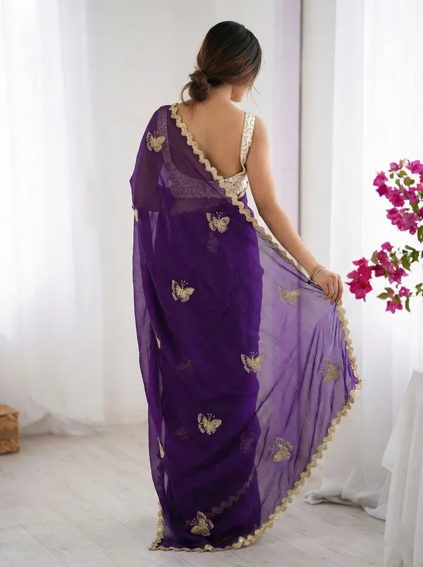 FLUIT_LESVETEMENTS_Embroidered_Bollywood_Satin_Saree_with_Unstitched_Blouse_(Purple)