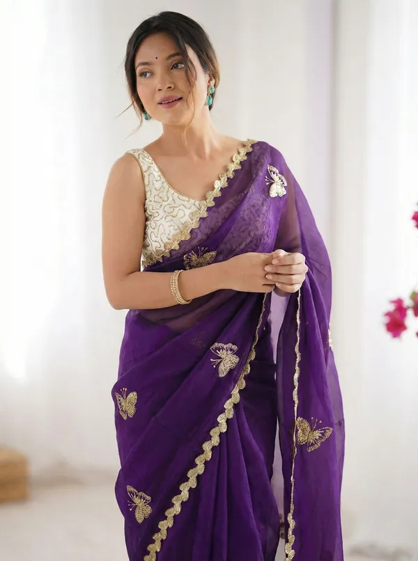 FLUIT_LESVETEMENTS_Embroidered_Bollywood_Satin_Saree_with_Unstitched_Blouse_(Purple)