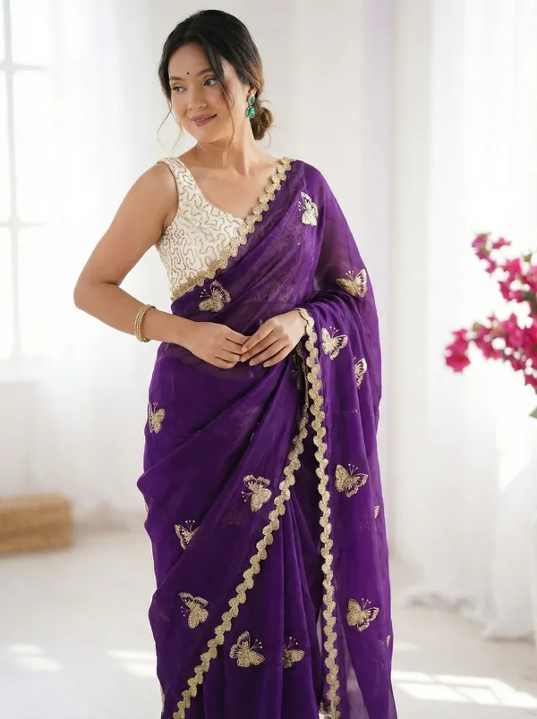 FLUIT_LESVETEMENTS_Embroidered_Bollywood_Satin_Saree_with_Unstitched_Blouse_(Purple)