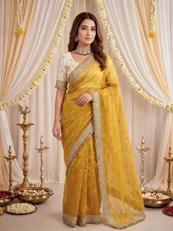 FLUIT_LESVETEMENTS_Embroidered_Bollywood_Satin_Saree_with_Unstitched_Blouse_(Yellow)