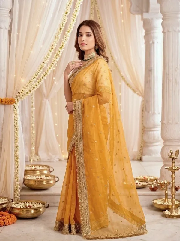 FLUIT_LESVETEMENTS_Embroidered_Bollywood_Satin_Saree_with_Unstitched_Blouse_(Yellow)
