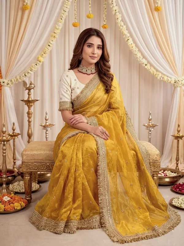 FLUIT_LESVETEMENTS_Embroidered_Bollywood_Satin_Saree_with_Unstitched_Blouse_(Yellow)