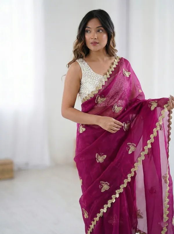 FLUIT_LESVETEMENTS_Embroidered_Bollywood_Satin_Saree_with_Unstitched_Blouse_(Magenta)