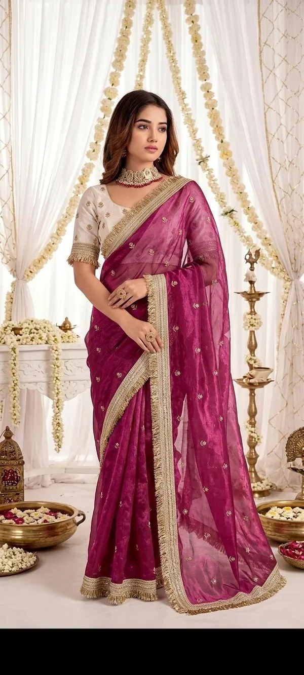 FLUIT_LESVETEMENTS_Embroidered_Bollywood_Satin_Saree_with_Unstitched_Blouse_(Magenta)