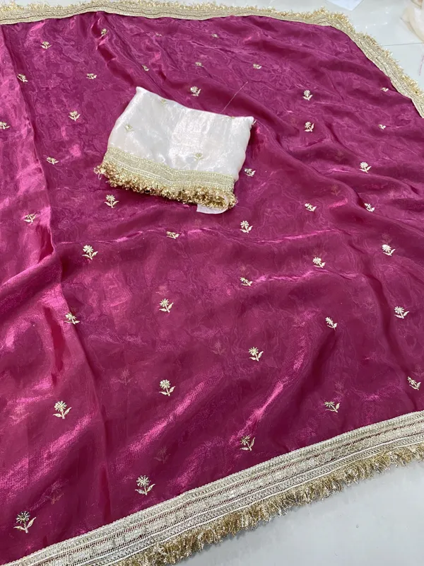 FLUIT_LESVETEMENTS_Embroidered_Bollywood_Satin_Saree_with_Unstitched_Blouse_(Magenta)