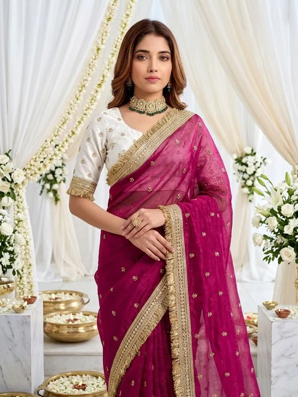 FLUIT_LESVETEMENTS_Embroidered_Bollywood_Satin_Saree_with_Unstitched_Blouse_(Magenta)