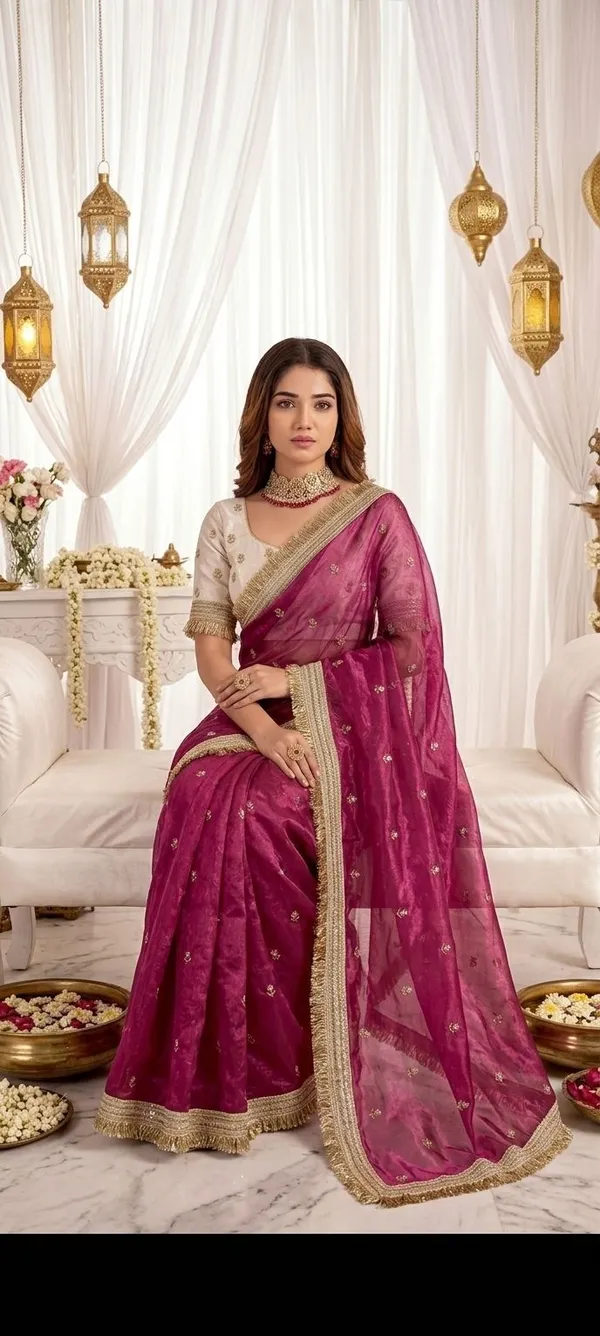 FLUIT_LESVETEMENTS_Embroidered_Bollywood_Satin_Saree_with_Unstitched_Blouse_(Magenta)
