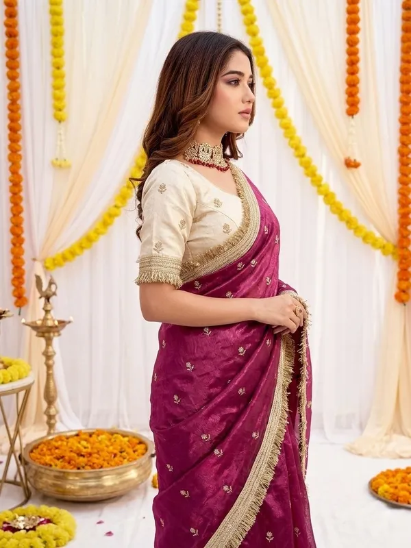 FLUIT_LESVETEMENTS_Embroidered_Bollywood_Satin_Saree_with_Unstitched_Blouse_(Magenta)