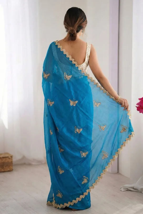 FLUIT_LESVETEMENTS_Embroidered_Bollywood_Satin_Saree_with_Unstitched_Blouse_(Blue)