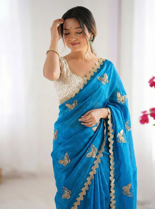 FLUIT_LESVETEMENTS_Embroidered_Bollywood_Satin_Saree_with_Unstitched_Blouse_(Blue)