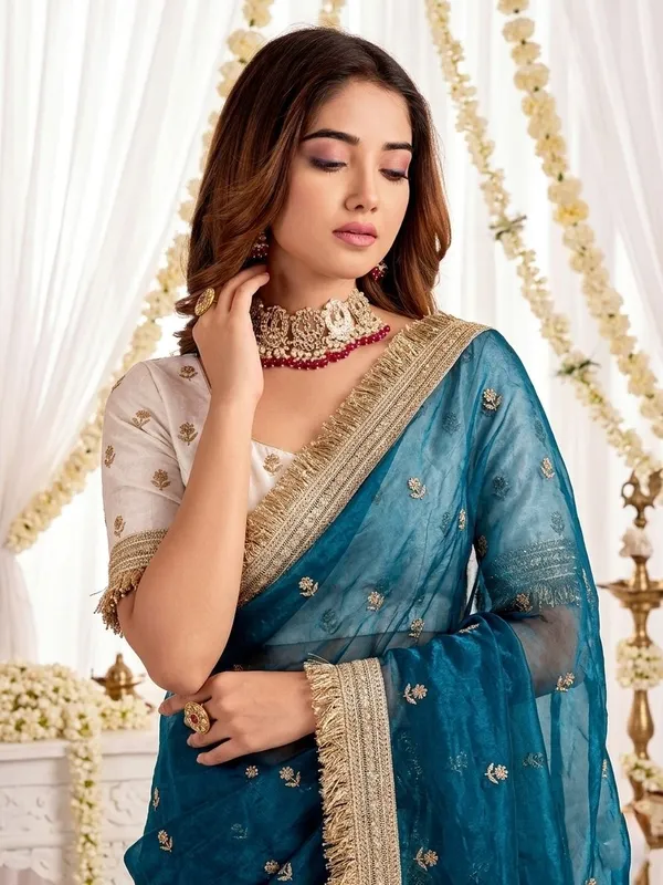 FLUIT_LESVETEMENTS_Embroidered_Bollywood_Satin_Saree_with_Unstitched_Blouse_(Light_Blue)
