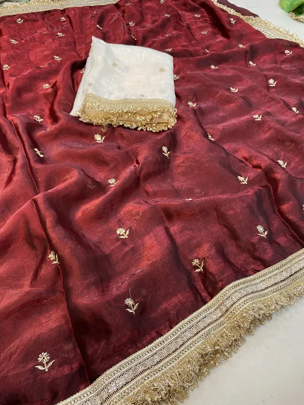 FLUIT_LESVETEMENTS_Embroidered_Bollywood_Satin_Saree_with_Unstitched_Blouse_(Maroon)