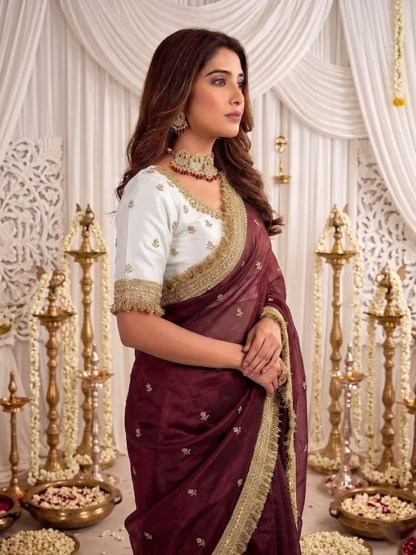 FLUIT_LESVETEMENTS_Embroidered_Bollywood_Satin_Saree_with_Unstitched_Blouse_(Maroon)