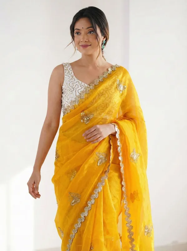 FLUIT_LESVETEMENTS_Embroidered_Bollywood_Satin_Saree_with_Unstitched_Blouse_(Yellow)